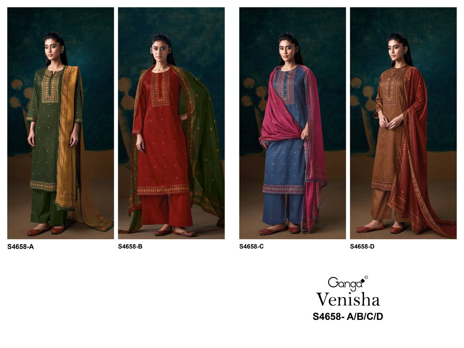 VENISHA 4658 SERIES BY GANGAFASHION Stylish Beautiful Colourful PURE COTTON SATIN Dresses At Wholesale Price